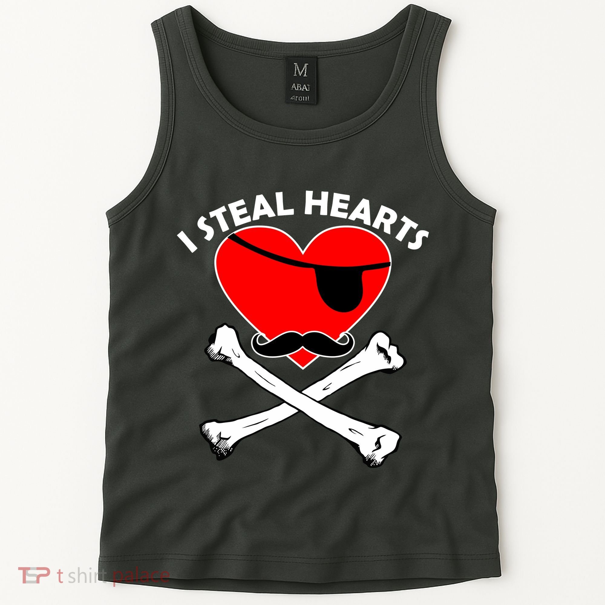 I Steal Hearts Pirate Crossbones Mustache Valentine's Day Design Tank Top