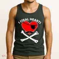 I Steal Hearts Pirate Crossbones Mustache Valentine's Day Design Tank Top thumb 3