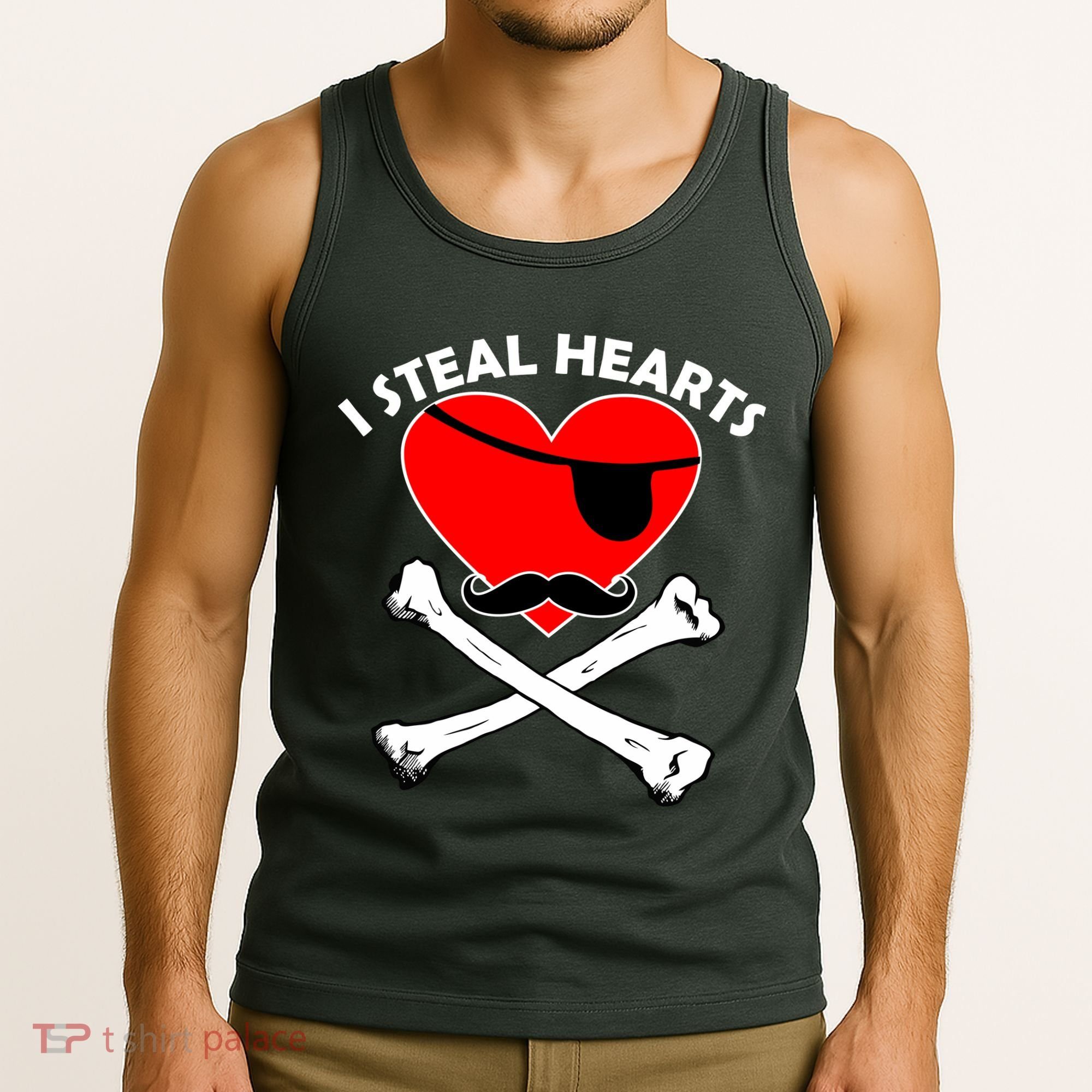I Steal Hearts Pirate Crossbones Mustache Valentine's Day Design Tank Top