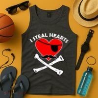 I Steal Hearts Pirate Crossbones Mustache Valentine's Day Design Tank Top thumb 4