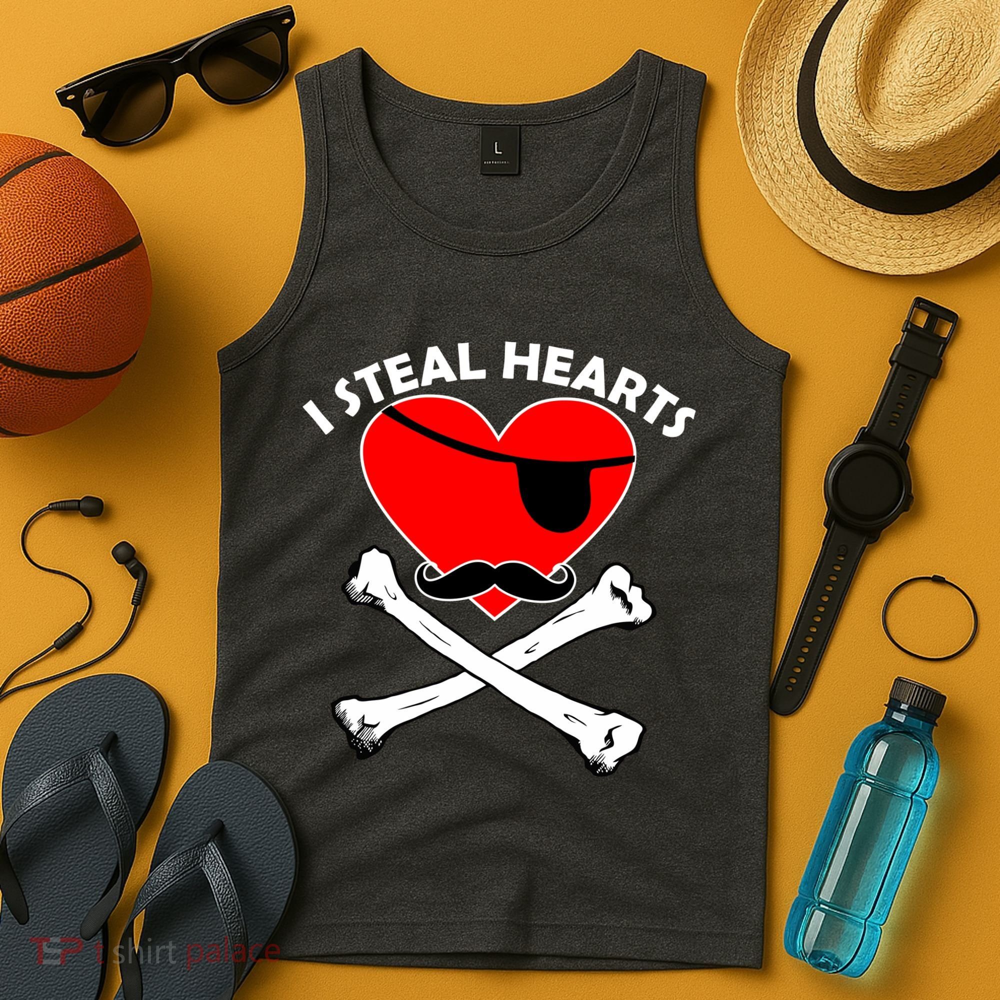 I Steal Hearts Pirate Crossbones Mustache Valentine's Day Design Tank Top