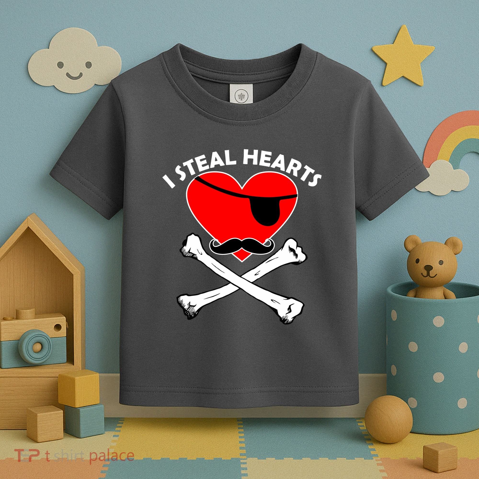 I Steal Hearts Pirate Crossbones Mustache Valentine's Day Design Toddler T-Shirt