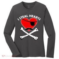 I Steal Hearts Pirate Crossbones Mustache Valentine's Day Design Women's Long Sleeve Shirt thumb 0