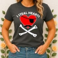 I Steal Hearts Pirate Crossbones Mustache Valentine's Day Design Women's T-Shirt thumb 2
