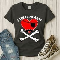I Steal Hearts Pirate Crossbones Mustache Valentine's Day Design Women's T-Shirt thumb 3