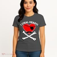 I Steal Hearts Pirate Crossbones Mustache Valentine's Day Design Women's T-Shirt thumb 4