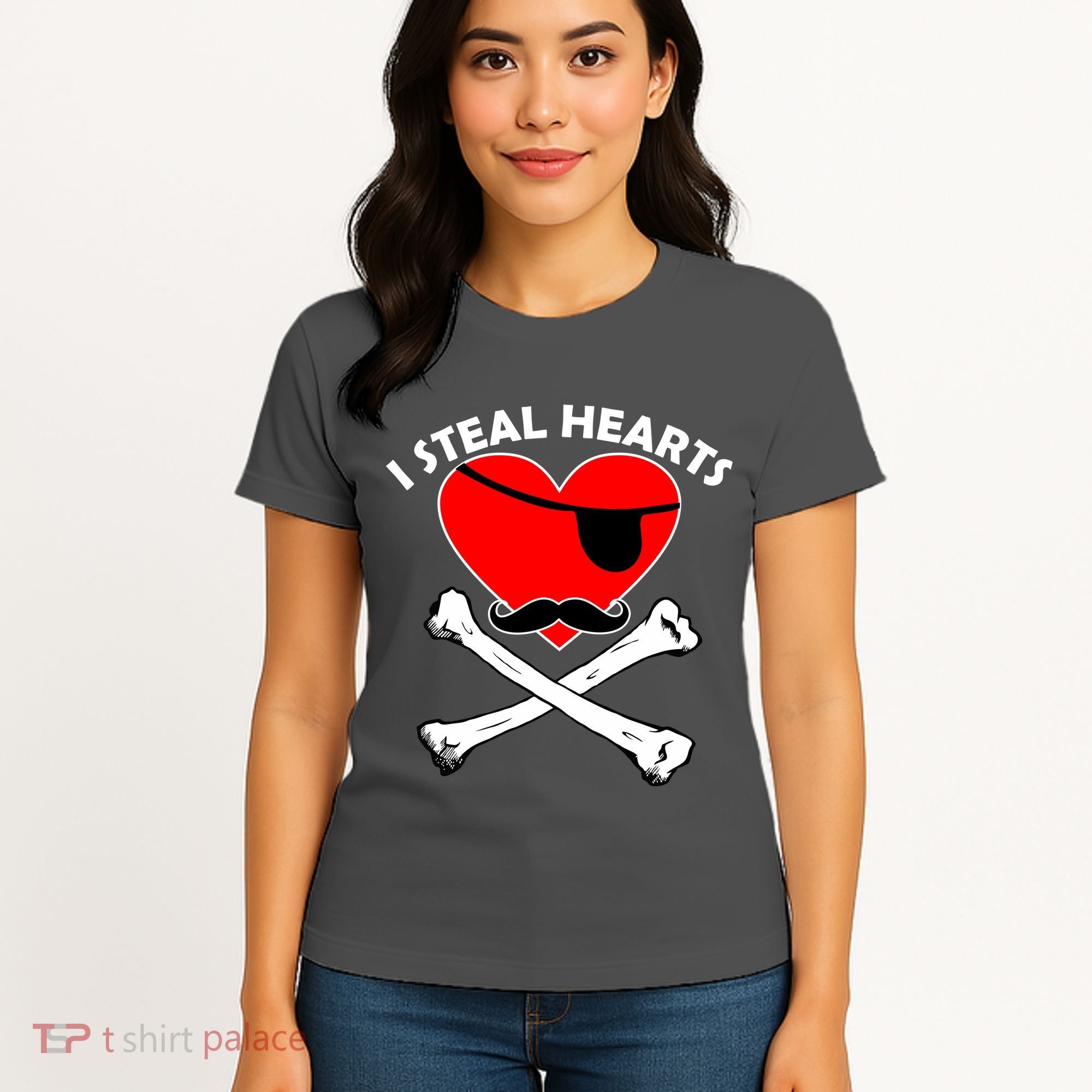 I Steal Hearts Pirate Crossbones Mustache Valentine's Day Design Women's T-Shirt