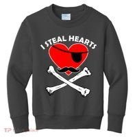 I Steal Hearts Pirate Crossbones Mustache Valentine's Day Design Kids Sweatshirt thumb 0