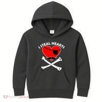 I Steal Hearts Pirate Crossbones Mustache Valentine's Day Design Kids Hoodie thumb 0