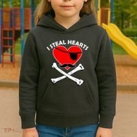 I Steal Hearts Pirate Crossbones Mustache Valentine's Day Design Kids Hoodie thumb 3