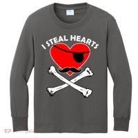 I Steal Hearts Pirate Crossbones Mustache Valentine's Day Design Kids Long Sleeve Shirt thumb 0