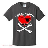 I Steal Hearts Pirate Crossbones Mustache Valentine's Day Design Kids T-Shirt thumb 0
