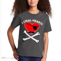 I Steal Hearts Pirate Crossbones Mustache Valentine's Day Design Kids T-Shirt thumb 2