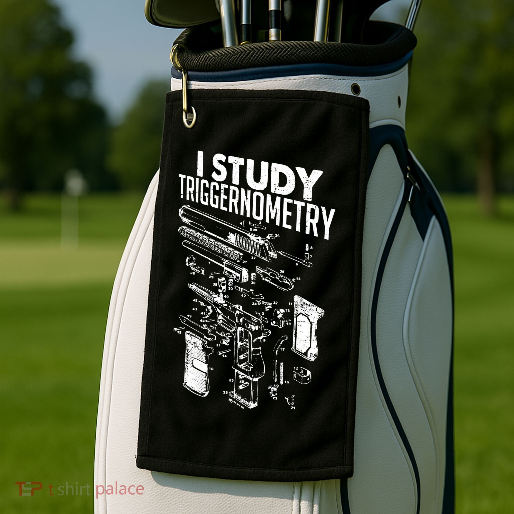 I Study Triggernometry Gun Diagram Golf Towel