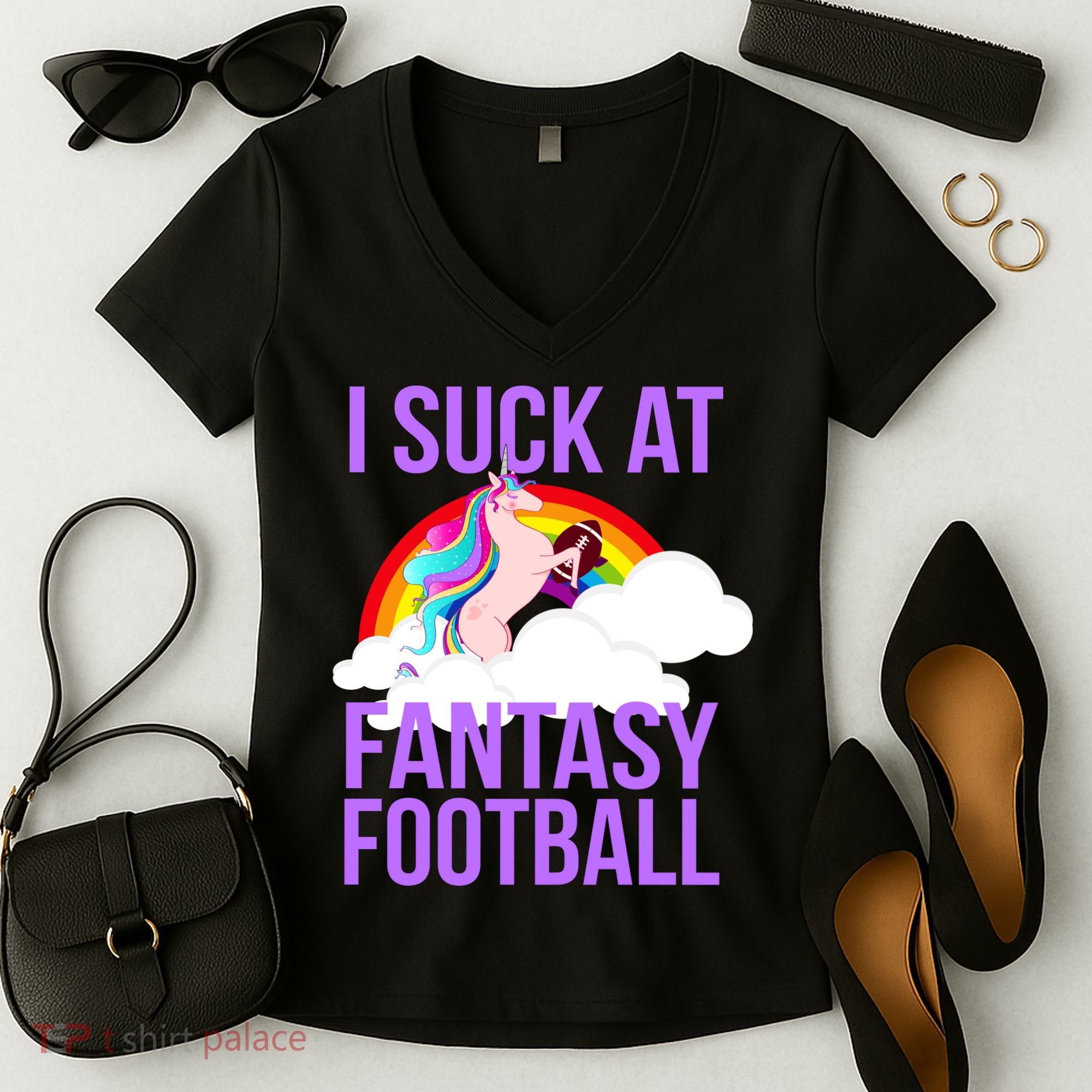 I Suck At Fantasy Football Unicorn Women's V-Neck T-Shirt