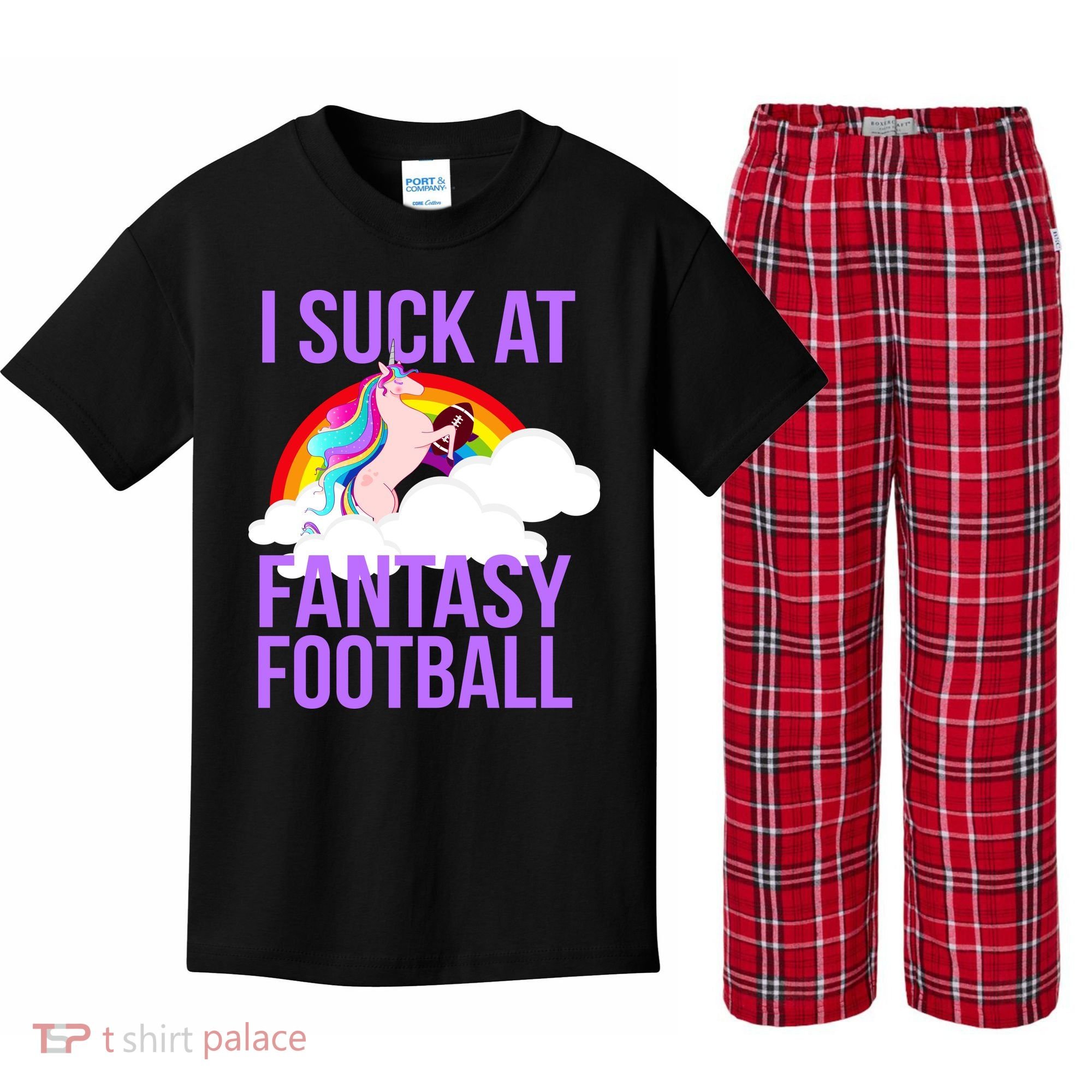 I Suck At Fantasy Football Unicorn Kids Plaid Pajama Set