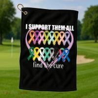 I Support Them All Find A Cure Cancer Awareness Golf Towel thumb 1