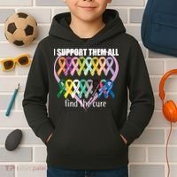 I Support Them All Find A Cure Cancer Awareness Kids Hoodie thumb 2