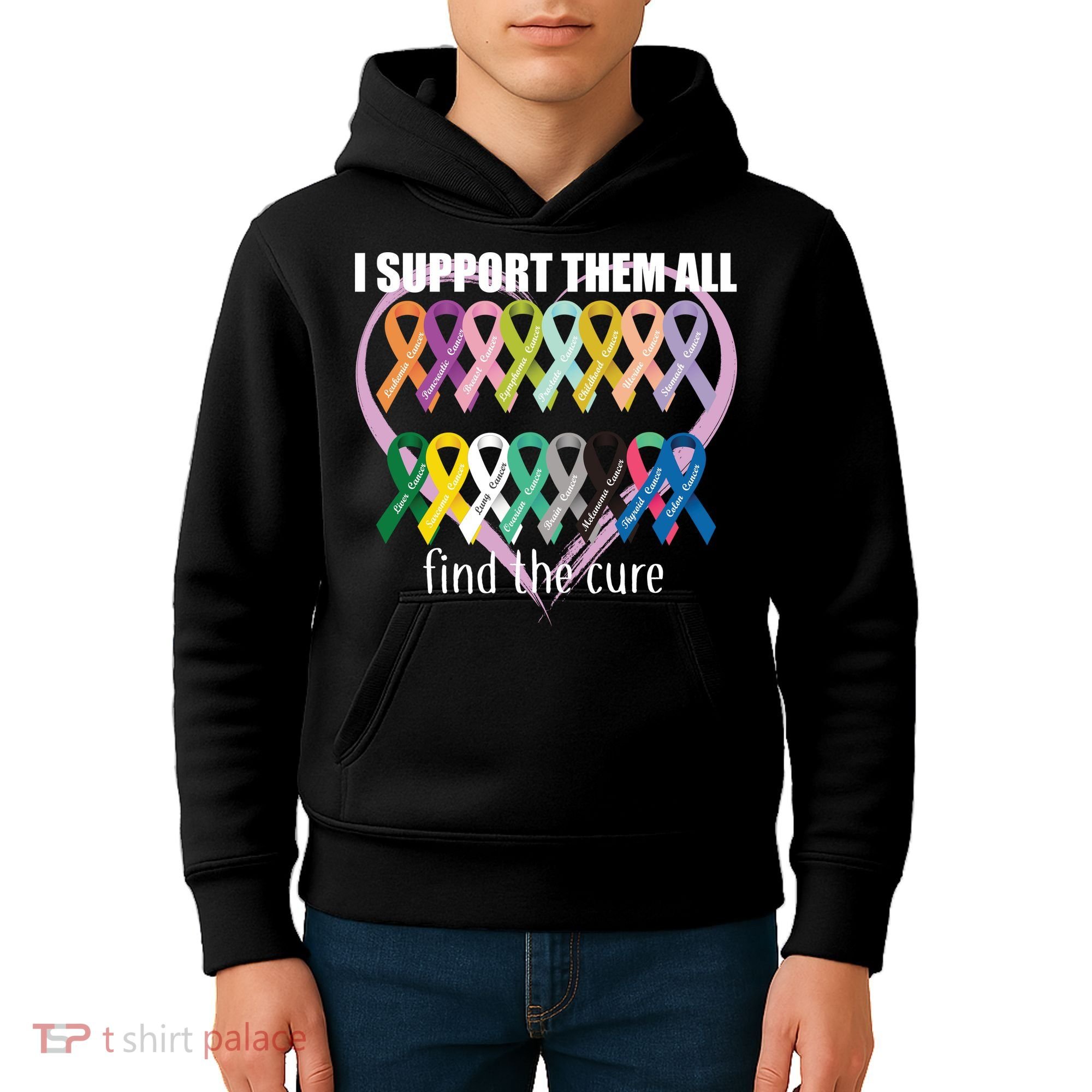 I Support Them All Find A Cure Cancer Awareness Kids Hoodie