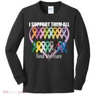 I Support Them All Find A Cure Cancer Awareness Kids Long Sleeve Shirt thumb 0