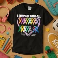 I Support Them All Find A Cure Cancer Awareness Kids T-Shirt thumb 3