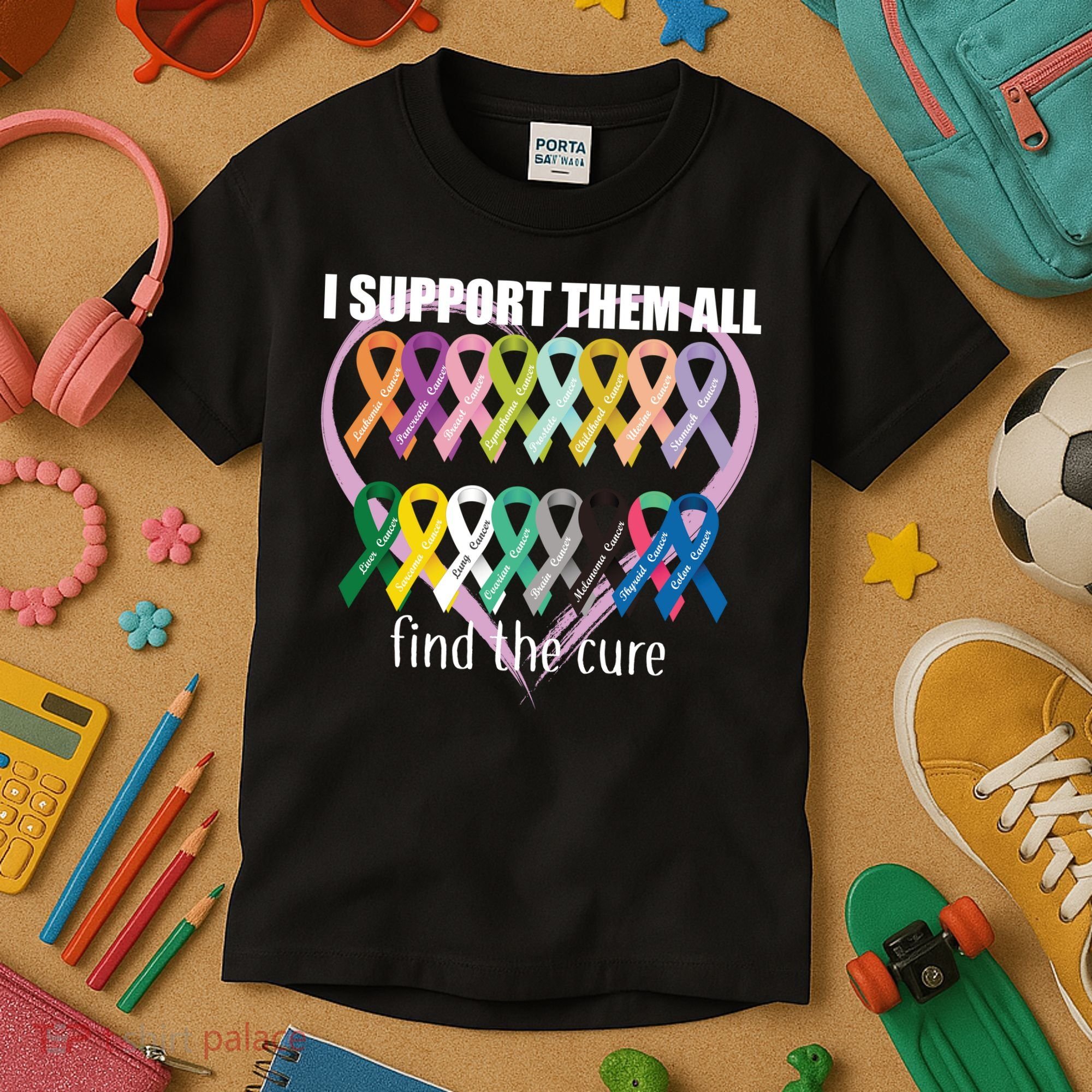 I Support Them All Find A Cure Cancer Awareness Kids T-Shirt