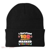 I Survived 100 Masked School Days Pandemic Learning Beanie thumb 0