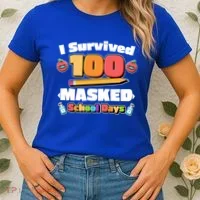 I Survived 100 Masked School Days Pandemic Learning Women's T-Shirt thumb 2