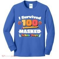 I Survived 100 Masked School Days Pandemic Learning Kids Long Sleeve Shirt thumb 0