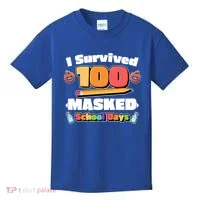 I Survived 100 Masked School Days Pandemic Learning Kids T-Shirt thumb 0