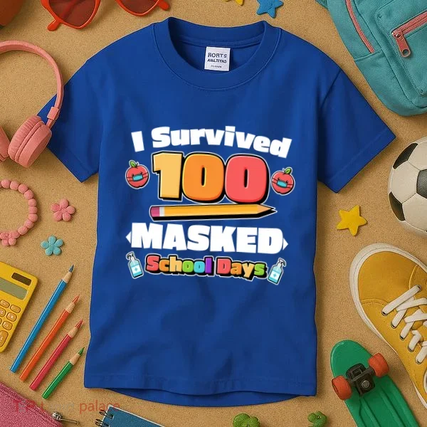I Survived 100 Masked School Days Pandemic Learning Kids T-Shirt