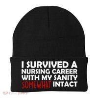 I Survived A Nursing Career With My Sanity Somewhat Intact Beanie thumb 0