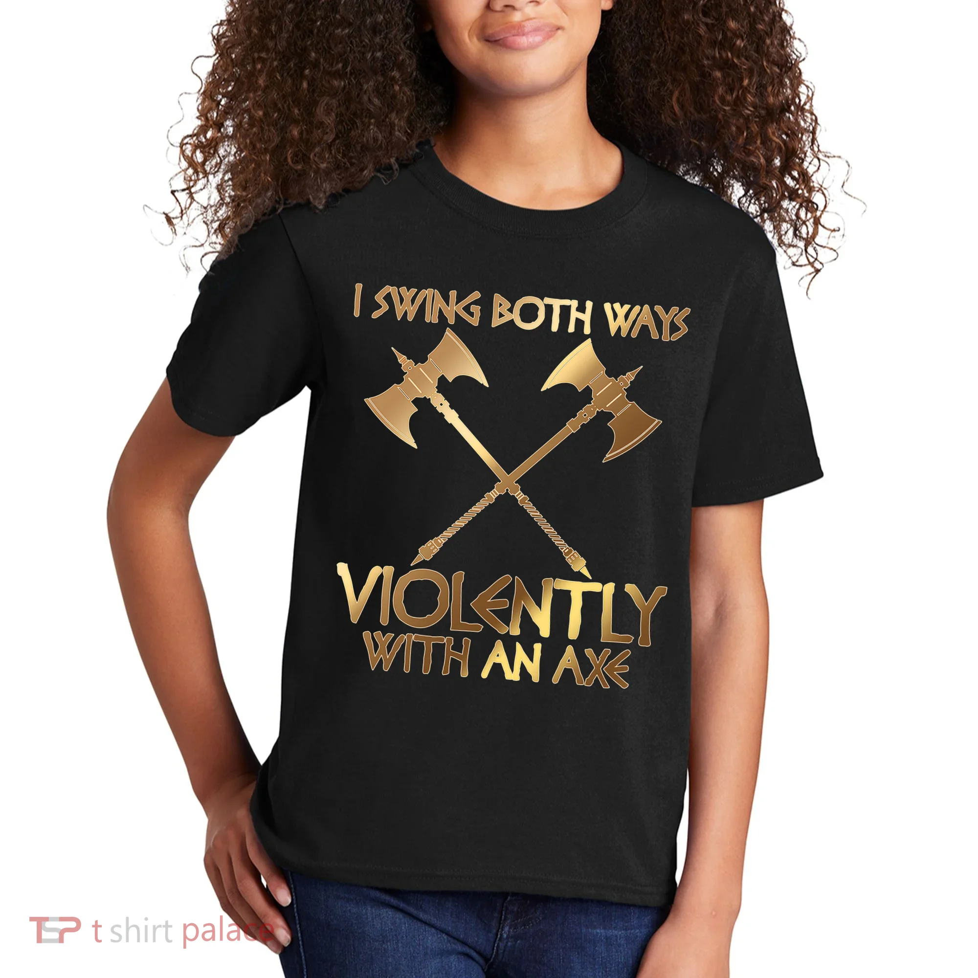 I Swing Both Ways Violently With An Axe Kids T-Shirt