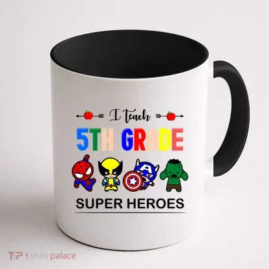 I Teach 5th Grade Superheroes Coffee Mug back