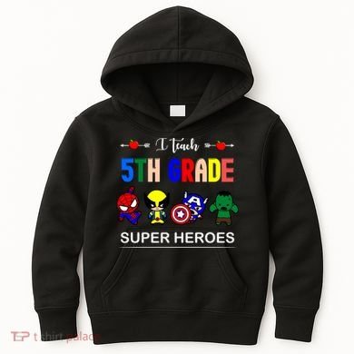 I Teach 5th Grade Superheroes Kids Hoodie