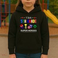 I Teach 5th Grade Superheroes Kids Hoodie thumb 3