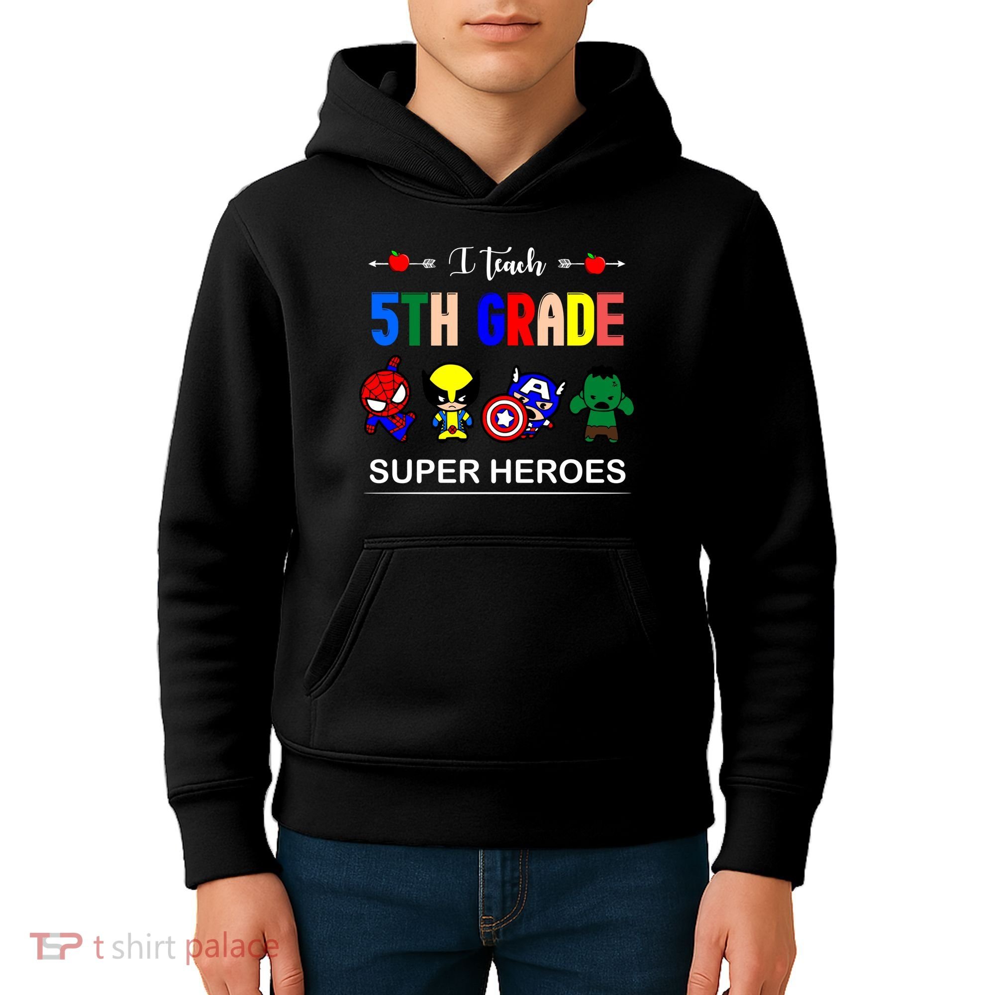 I Teach 5th Grade Superheroes Kids Hoodie