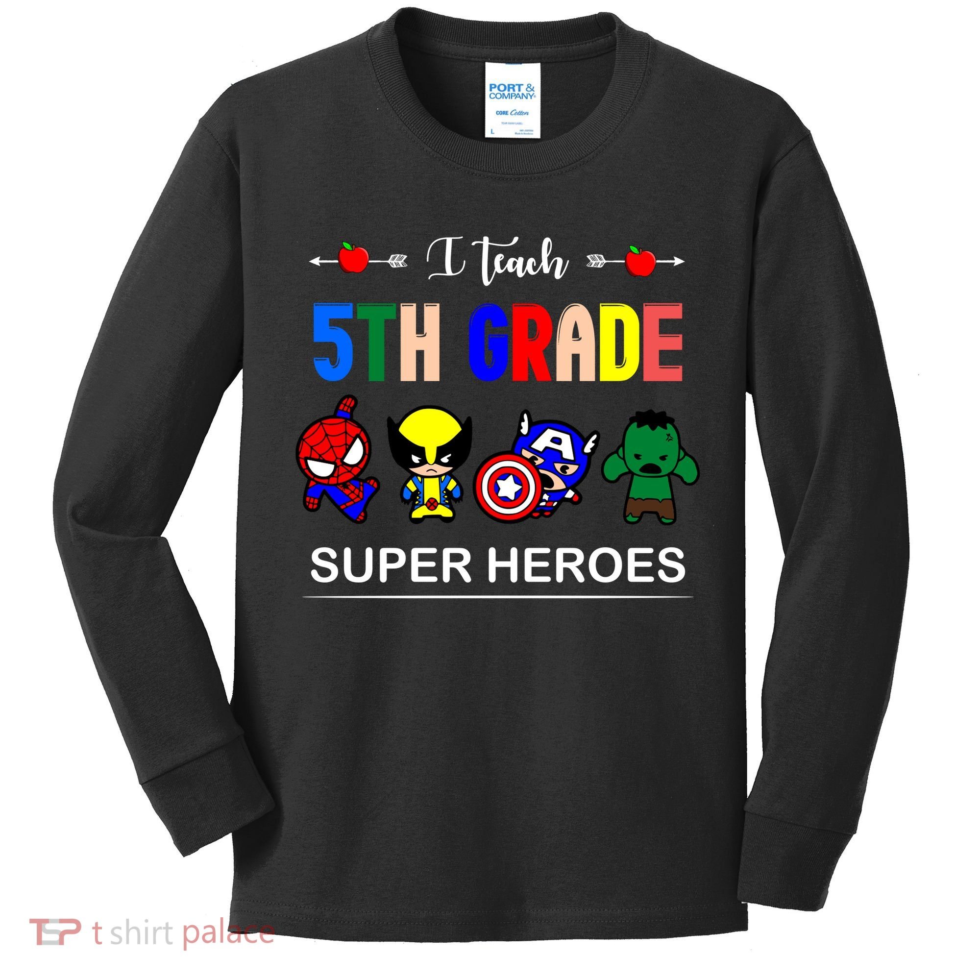 I Teach 5th Grade Superheroes Kids Long Sleeve Shirt