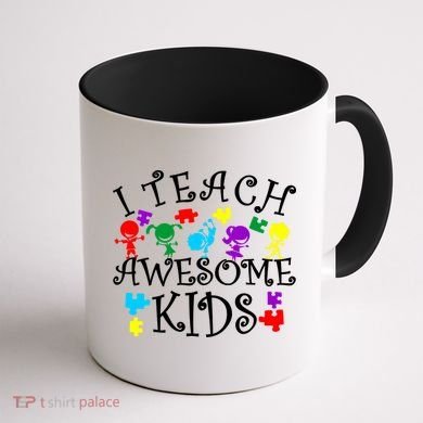 I Teach Awesome Kids Autism Awareness Teacher Coffee Mug back
