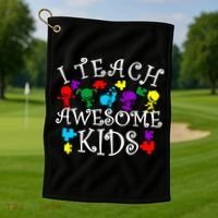 I Teach Awesome Kids Autism Awareness Teacher Golf Towel thumb 1