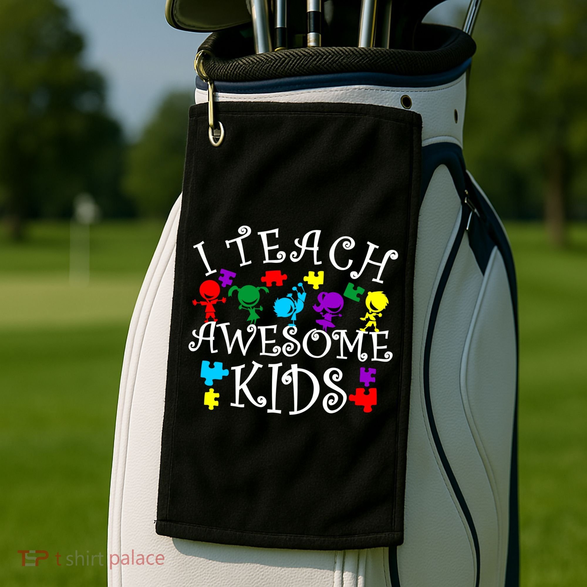 I Teach Awesome Kids Autism Awareness Teacher Golf Towel