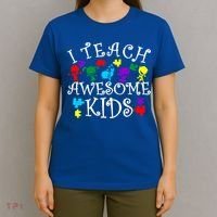 I Teach Awesome Kids Autism Awareness Teacher T-Shirt thumb 4