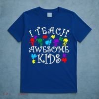 I Teach Awesome Kids Autism Awareness Teacher T-Shirt thumb 5