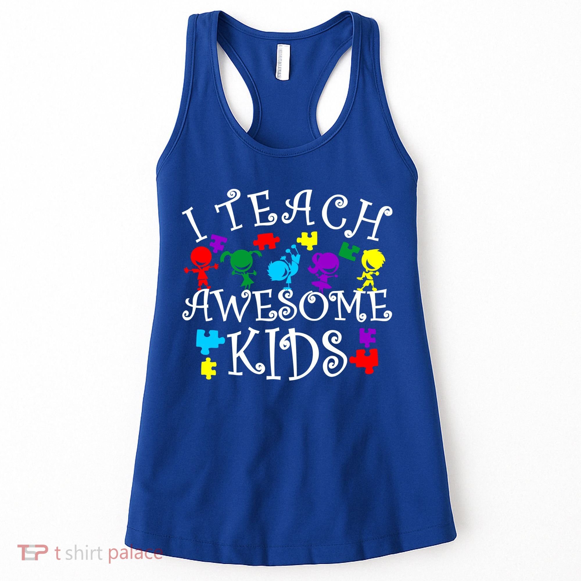 I Teach Awesome Kids Autism Awareness Teacher Women's Tank Top