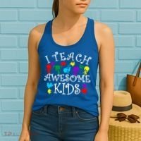 I Teach Awesome Kids Autism Awareness Teacher Women's Tank Top thumb 2