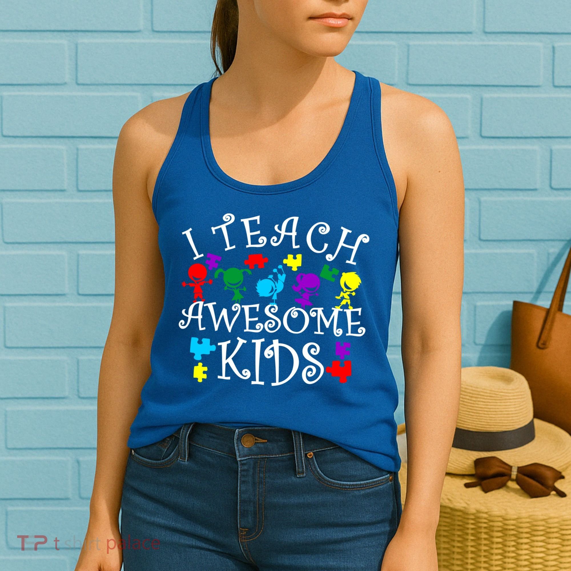 I Teach Awesome Kids Autism Awareness Teacher Women's Tank Top