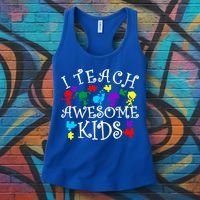 I Teach Awesome Kids Autism Awareness Teacher Women's Tank Top thumb 3