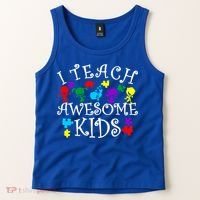 I Teach Awesome Kids Autism Awareness Teacher Tank Top thumb 2
