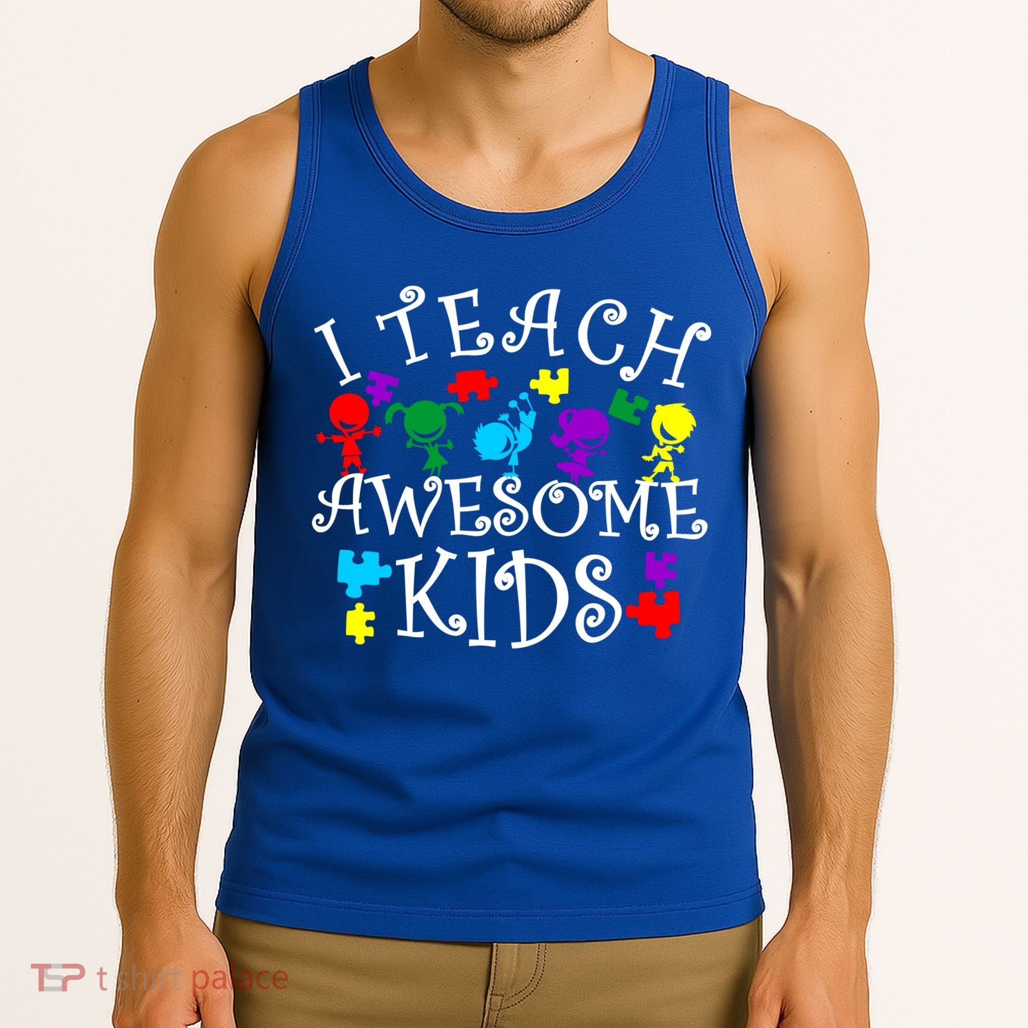 I Teach Awesome Kids Autism Awareness Teacher Tank Top