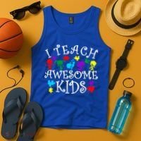 I Teach Awesome Kids Autism Awareness Teacher Tank Top thumb 4